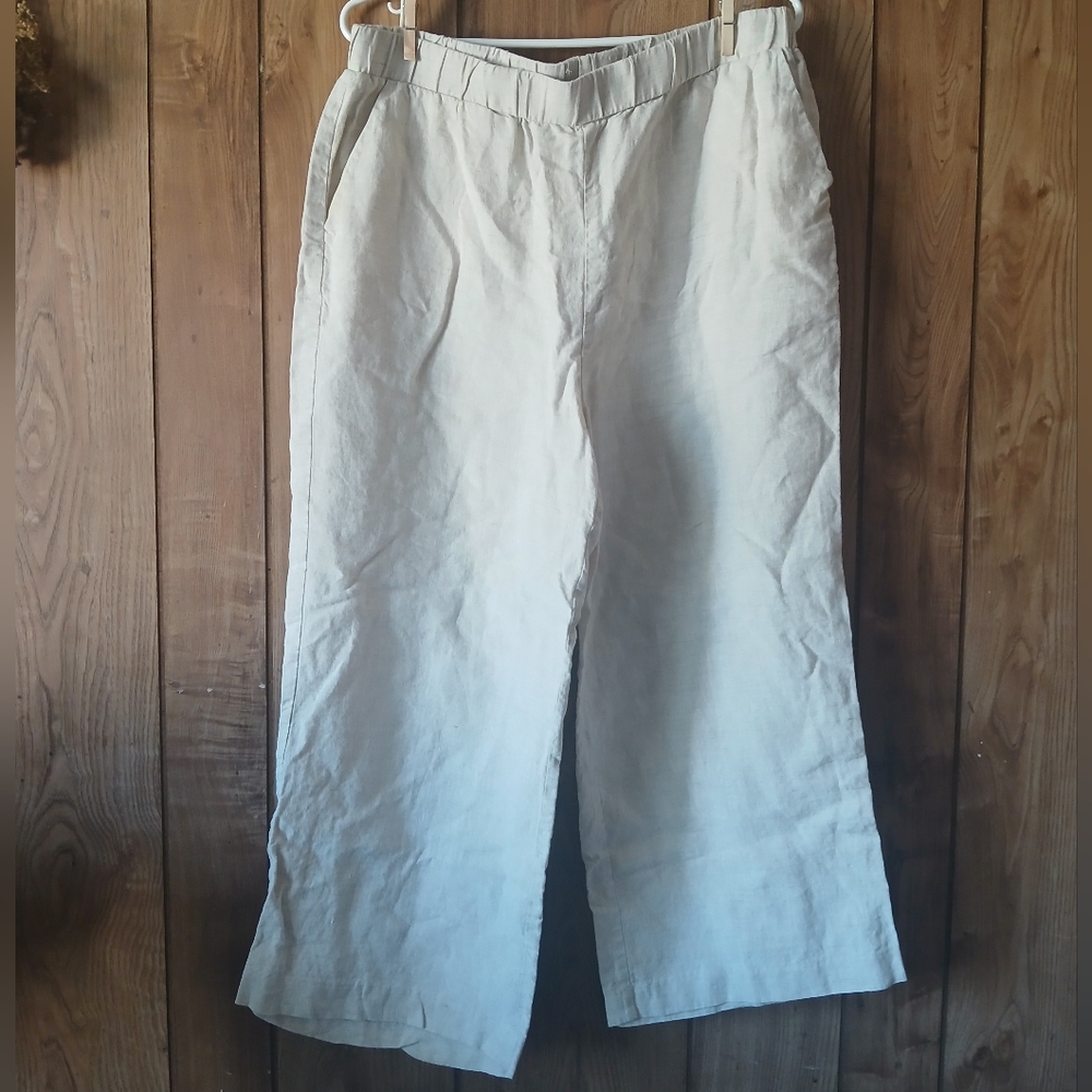 100% Linen Wide Legged Beige Pants Womens size 12